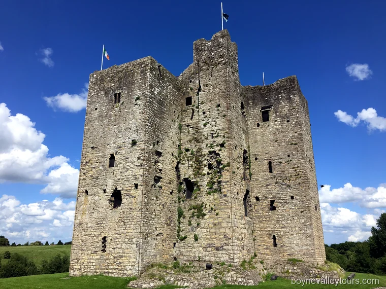 The keep of Trim Castle against a blue sky in County Meath.